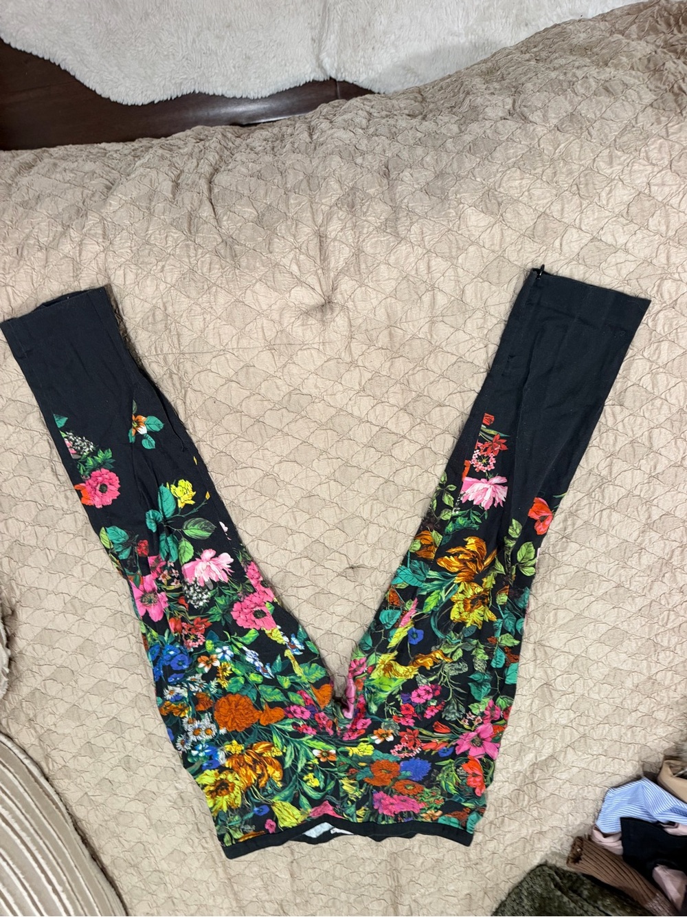 Floral Print Moncler Black Stretch Ponte Pants